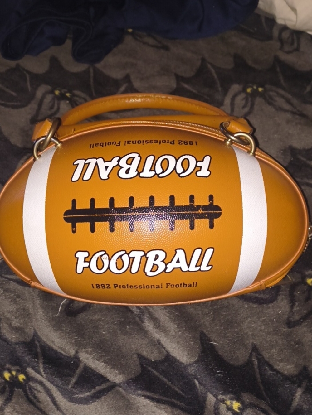 Novelty Football Shaped Handbag in Tan and White